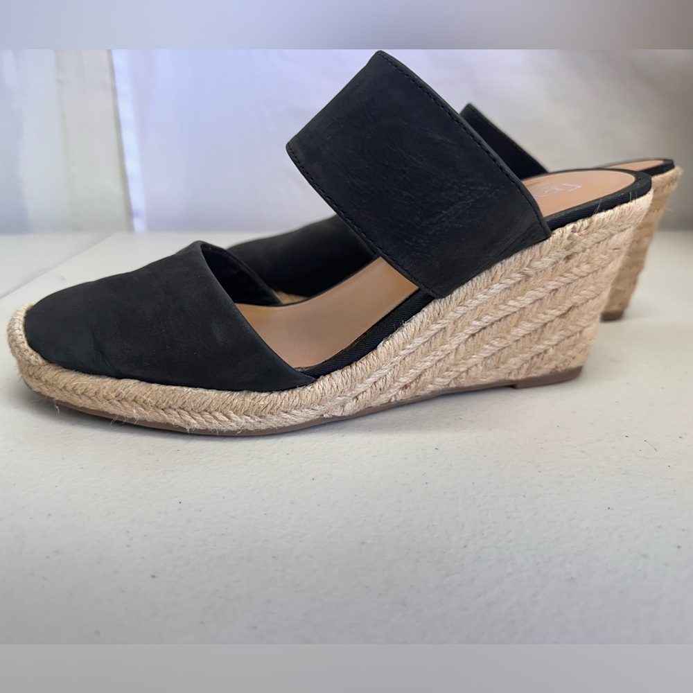 Franco Sarto Black Leather Espadrille Wedge Sandals Size 9.5 - Picture 2 of 6